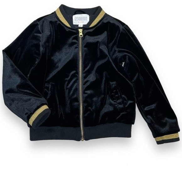 Gymboree Girls S 5/6 Black Velour Jacket Full Zip Star Lining Gold Trim - Picture 1 of 6